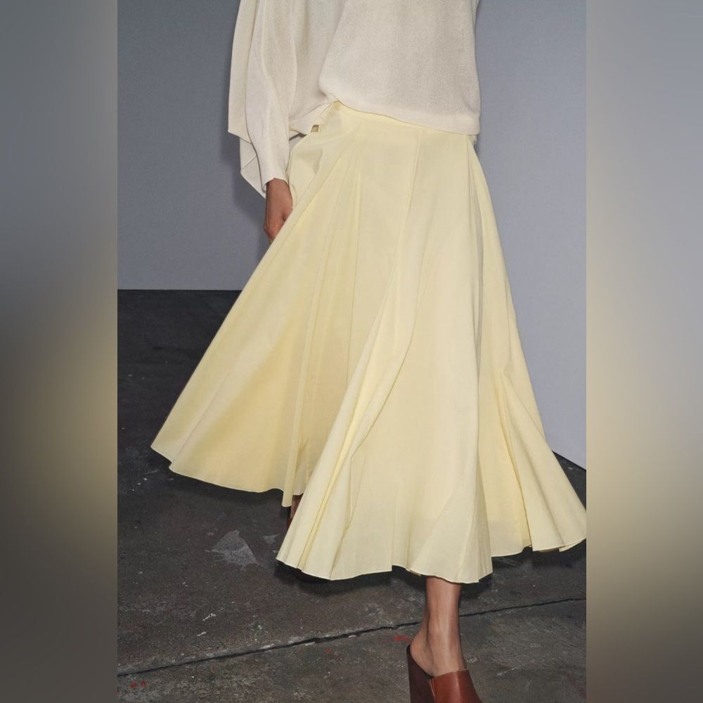 ZARA VOLUMINOUS ZW COLLECTION FLARED MIDI SKIRT - Picture 6 of 9